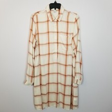 OLD NAVY Plaid Button Up Long Sleeve Soft Dress Ivory Rust Pink Size Medium