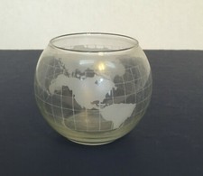 Vintage nescafe world globe etched glass container for floating oil candle