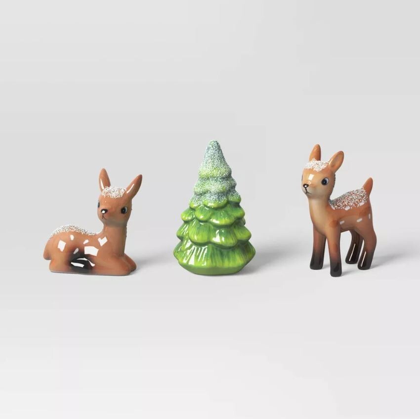 Target Wondershop Retro Set of 3 Ceramic Deer w/ Tree Figurines