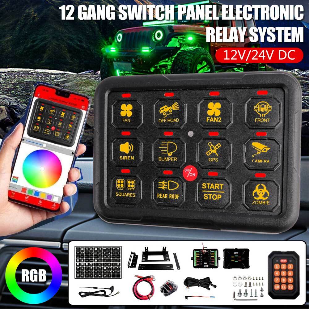 Multifunction 12Gang Switch Panel LED RGB Auxiliary Control System bluetooth APP