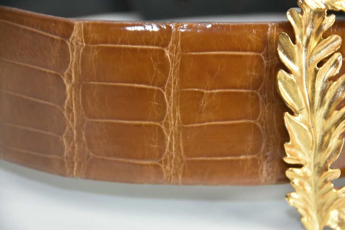$1490 Oscar de la Renta genuine alligator croc brown belt Small 2 4 26.5-29.5” ULTRA Limited Glazed Peanut American Alligator Leather Belt  main image 3