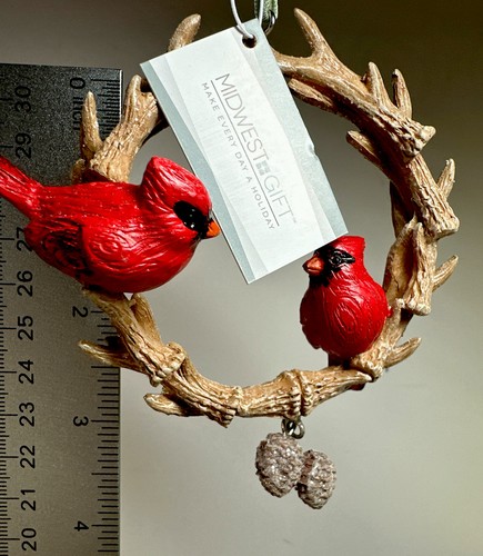 Ganz Midwest Gift Cardinals On Set Of Horns With Dangling Pinecone Ornament 4 In - Picture 14 of 15