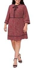 Clearance NEW CeCe Plus Size 2X Floral Mulberry Red Long Sleeve Bow A-Line Dress