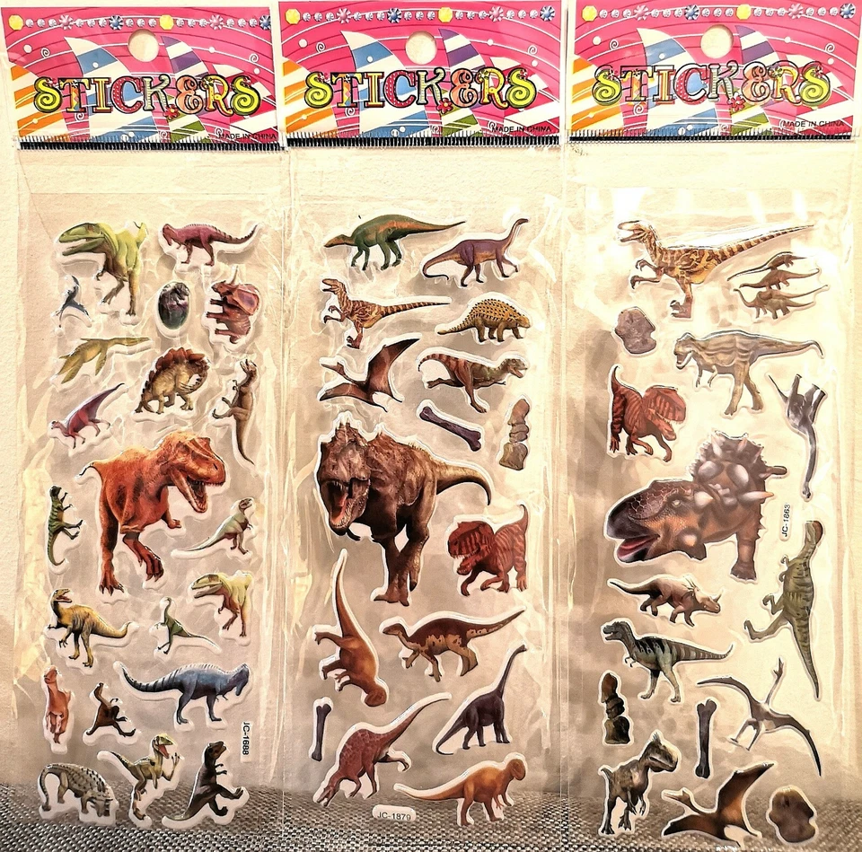 Dinosaur Stickers Vinyl Loot Bag Birthday Party 10 sheets (Total 100 Stickers) - image 2 of 3