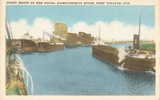 SHIP BOATS AT THE GRAIN DOCKS & HUGE ELEVATORS Fort William and Port Arthur ONT!