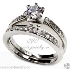 Round Engagement Ring /Wedding SET .925 SOLID Sterling Silver Cubic Zirconia CZ