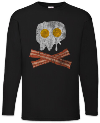 Bacon & Egg Skull Langarm T-Shirt Fried Egg Fun Geek Nerd Pirate Addicted