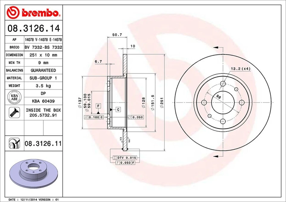 SUPER KIT BREMBO DISCHI E PASTIGLIE ANT + POST FIAT STILO 1.9 BRAVO II 1.6 1.9 - Imagen 3 de 4