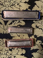 Lot Of Three Vintage M. Hohner Harmonicas, Germany, Echo And 2 Marine Band.