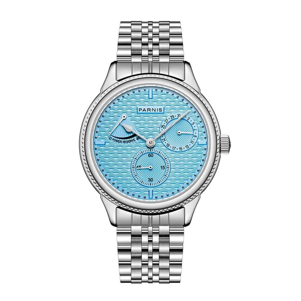 Parnis 42mm Blue Dial Power Reserve Automatic Mechanical Men  Watch Date Display - Image 4 of 4