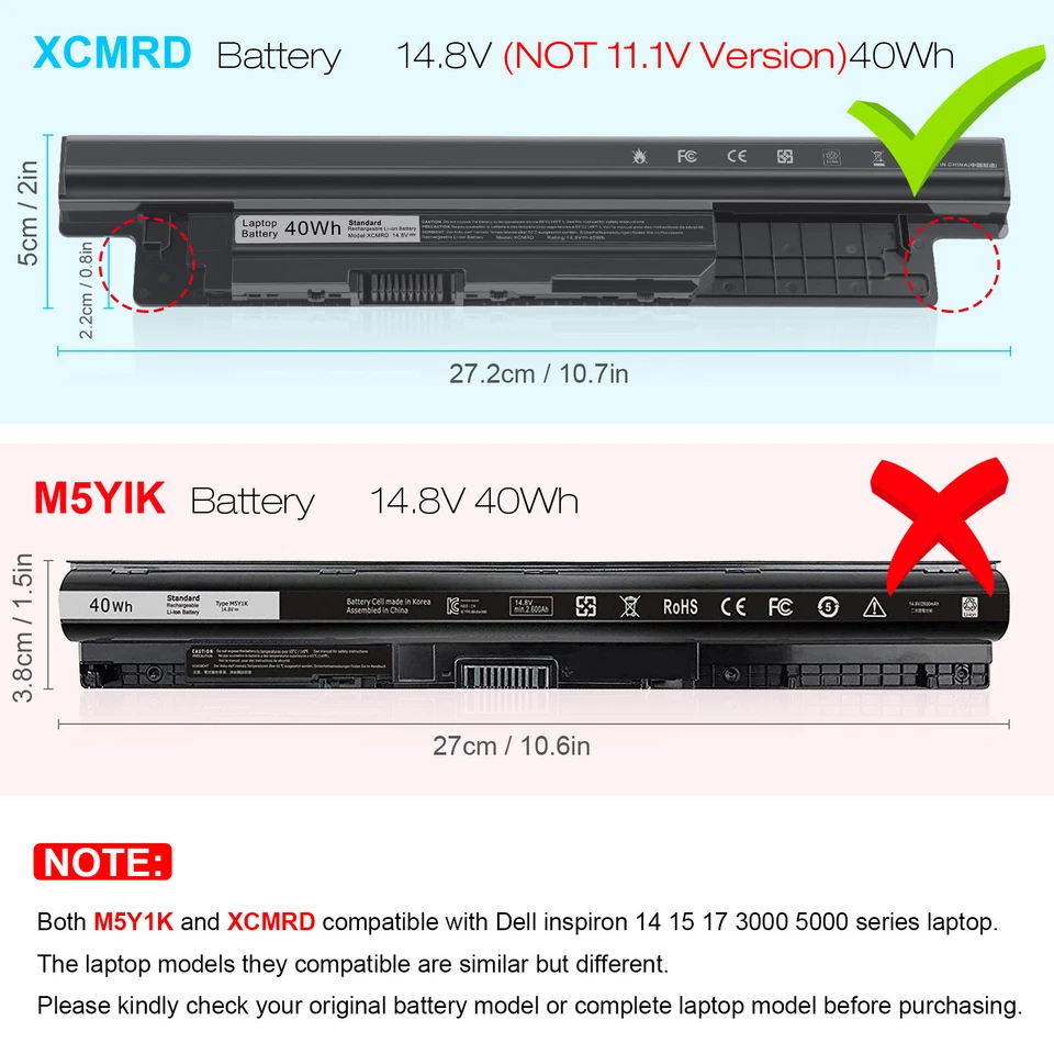 XCMRD Battery for Dell Inspiron 14 3421 14R 15 3521 15R 5521 17 3721 3737 MR90Y - Image 2 of 4