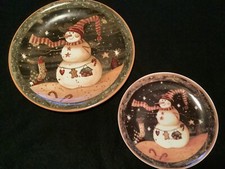 Lot de 2 assiettes décoratives en céramique bonhomme de neige pain d'épices