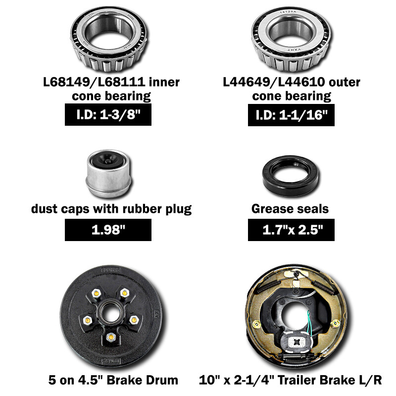 For 3500 lbs 5 on 4.5 Hub Drum Kit 10 x 21/4" Left Electric Trailer