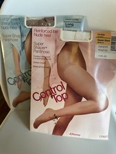 Lot Of 2 VTG JC Penny WHITE/TAUPE Size Queen/Long Super Shaper Pantyhose
