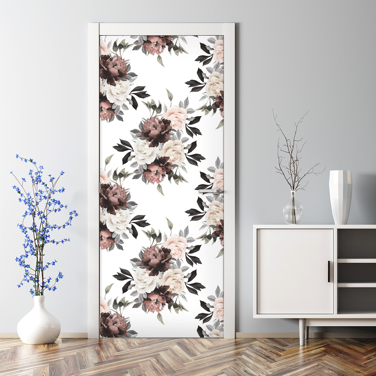 Roses Bubble Free | Light Elegant Flowers | Repositionable Door Decal Decor