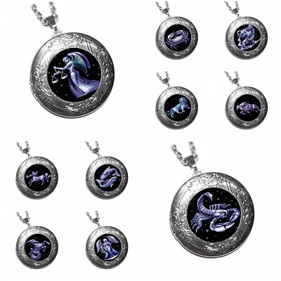 STERNZEICHEN Medaillon Foto Anhänger Öffnen Halskette Horoskop Zodiac EDELSTAHL