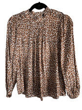 J.Crew Animal Print Pintuck Blouse Size XS Preppy Modest Career Wear Office
