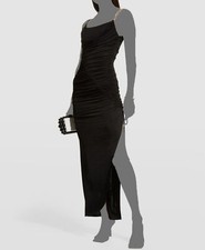 $440 Alice + Olivia Women's Black Lux Ruched Cowl-Neck Midi Dress Size 8