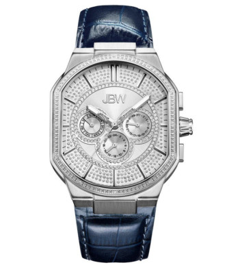 NEW JBW J6342A Men's Orion Leather Blue (Crystal Pave) Dial Watch