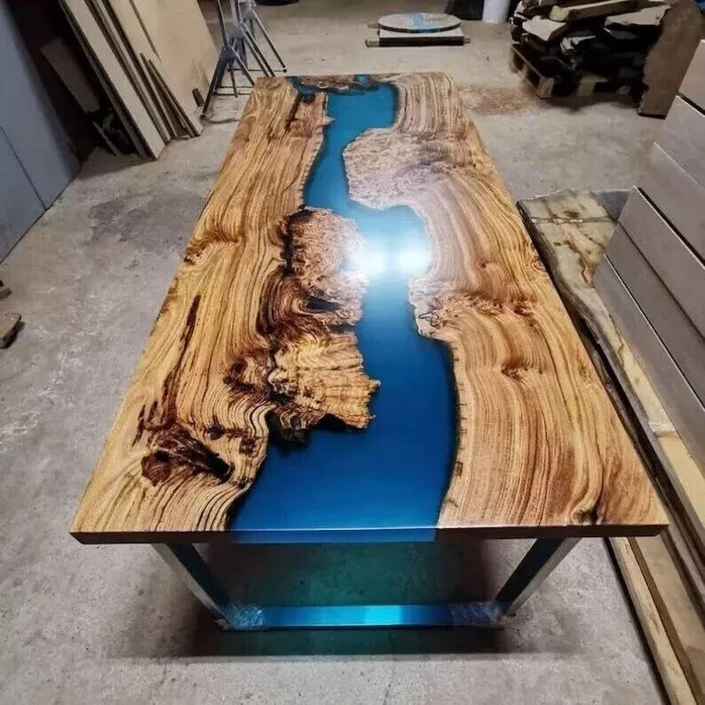 Blue Epoxy River Table Top, Epoxy Dining Table, Walnut Wood Epoxy Table-image