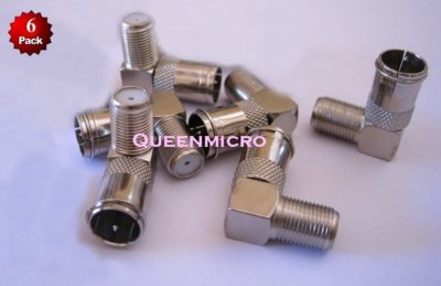 6 x F type Push On Right Angle Quick Coax Coaxial Male-Female Connector Adapter