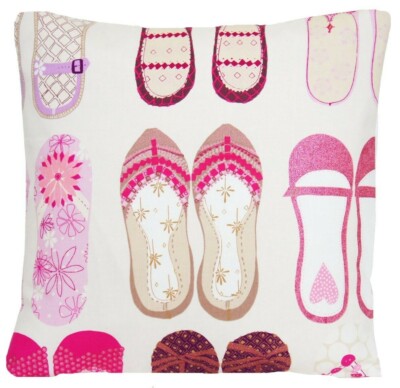 Rosa Schuhe Kissenbezug bedruckt Baumwolle Harlekin Stoff funkelnde Zehen 16x16 Zoll