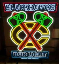 Chicago Blackhawks led light up sign NHL hockey Bud Light Beer Game Room New