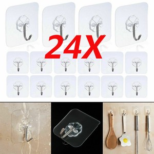Details About 24 Pack Reusable Wall Hooks Self Adhesive Sticky Picture Hangers Stick Us