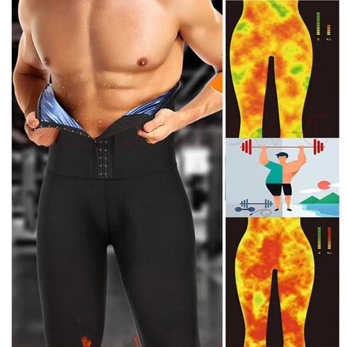 Men Fitness Sweat Waist Trainer Body Shaper Trousers Slimming Long Pants Corset