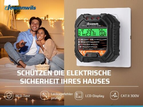 DEWENWILS Steckdosentester mit RCD-Prüfung und LCD-Voltage-Display,CAT ll 300V - Bild 7 von 13