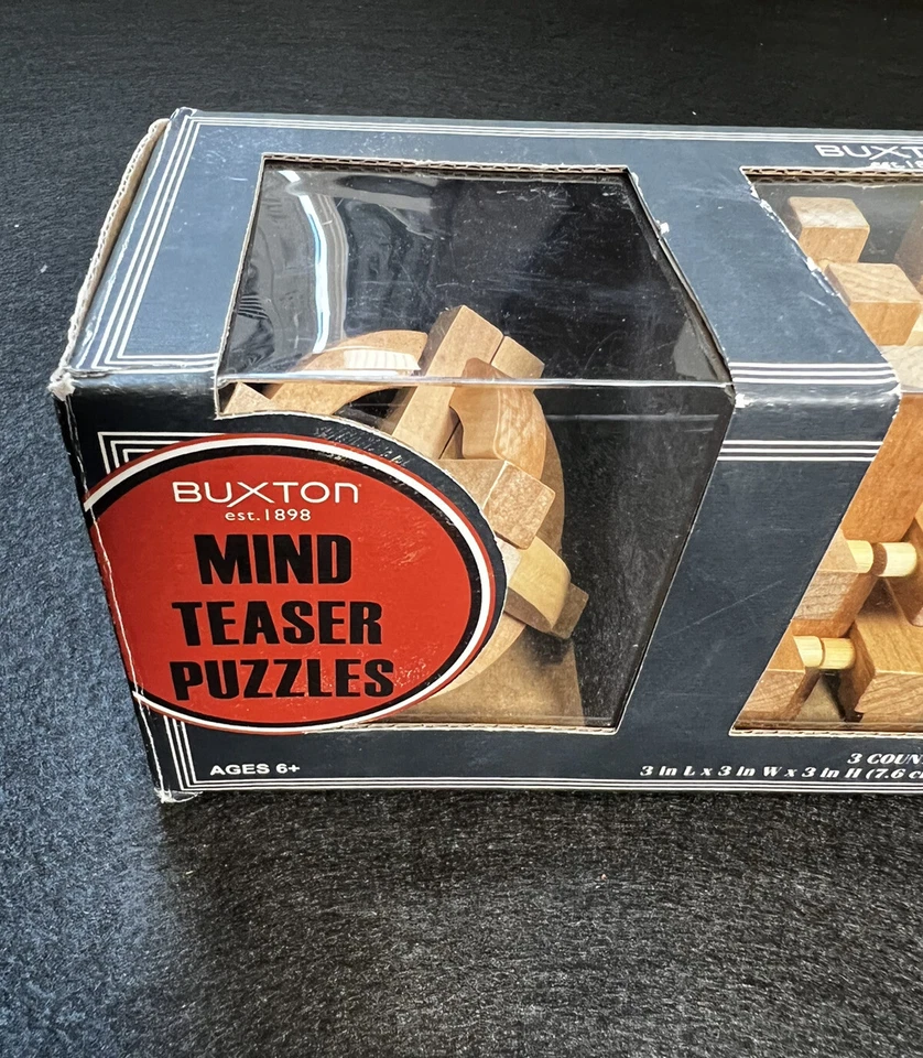 Buxton Wooden Mind Teaser Puzzle Set - 3 Puzzles In One Box - Image 2 of 4