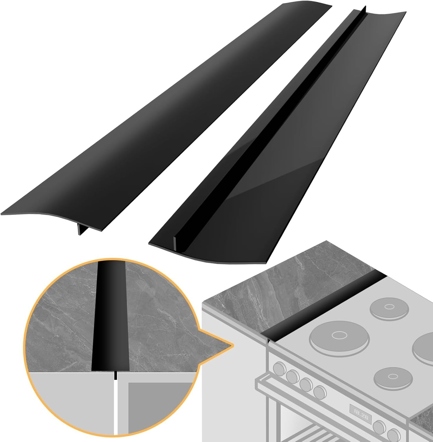 2 Pack Silicone Stove Counter Gap Covers 21" Heat Resistant Black