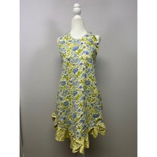 Cottagecore Vintage Women OS Country Chic Yellow Blue Floral Ruffle Halter Apron
