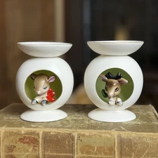 RARE Pair of Vintage 1959 Holt Howard ‘Peek A Boo’ Christmas Deer Candlesticks