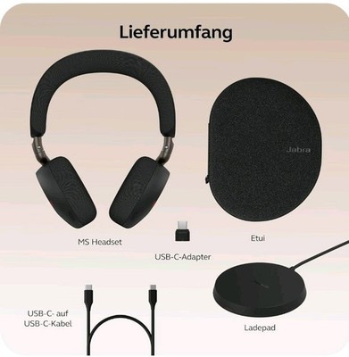 Jabra Evolve3 75 On-Ear Bluetooth Headset Kabellos mit Mikrofon Schwarz