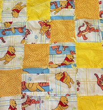 Disney Winnie the Pooh Friends Crib Quilt Patchwork Quilted Lace Trim