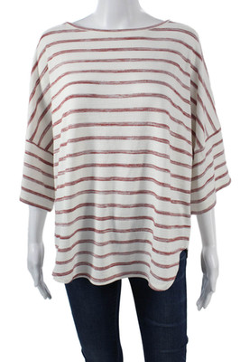 Max Studio Womens Striped Round Neck Tunic Blouse 3/4 Sleeve White Size M
