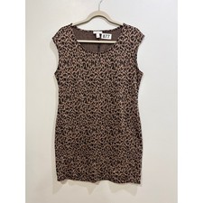 Nine West Womens Leopard Print Sleeveless Sheath Dress Brown Black Large