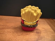 Vintage Ceramic French Fries Hinged Trinket Box w/ Ketchup Packet