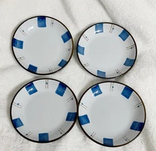 Unknown Brand Japan, White and Blue Ceramic Small Side Dish Set, 4 Plates
