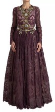 Dolce & Gabbana Purple Viscose Crystal A-Line Gown Women's Dress