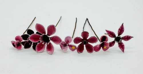 Vintage Lot 7 Bovano Of Cheshire Enamel Flowers Loose Stems 2.25-5.5”