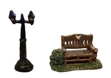 Vintage 98IRS China Lead Figure Park Bench  Light Post 1.25" Hand Painted Toy