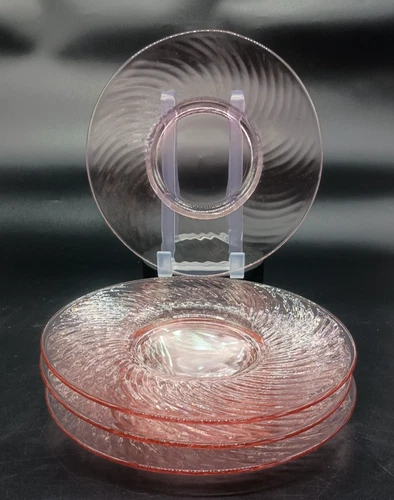 4 Pink Depression Glass 8” Footed Plates Imperial Twisted Optic Vintage