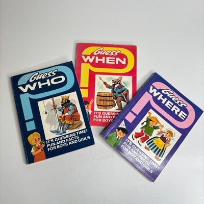 Lot of 3 WM Collins Guess Who When & Where 1970s Children s Activity Books Quiz