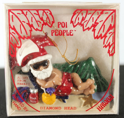 VTG Ornament 90's Poi People Joseph K Diamond Head Hawaii Ornament Santa Sunning