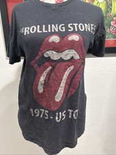THE ROLLING STONES 1975 US Tour Black Short Sleeve T-Shirt Sz Medium, 17 x 25