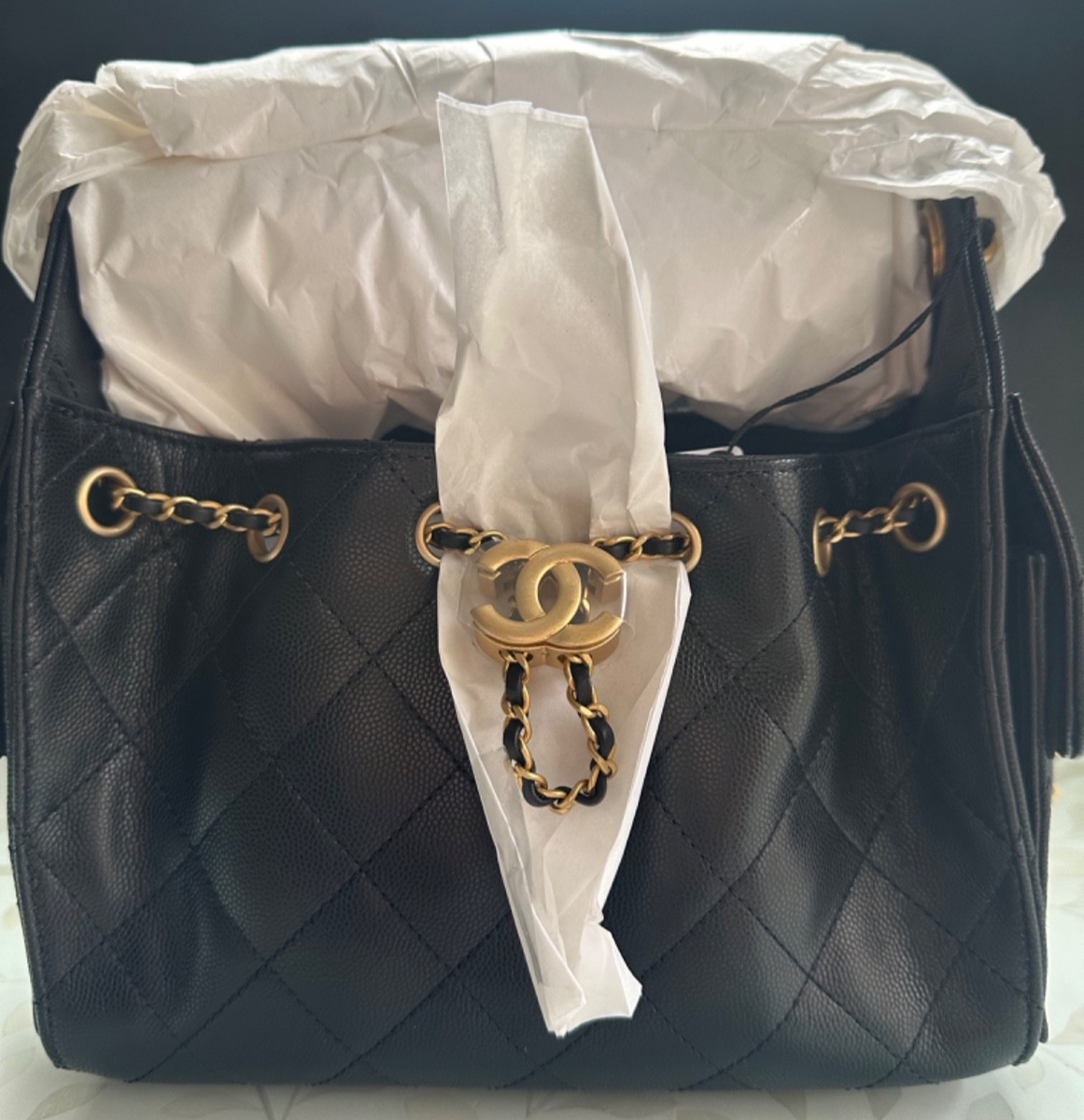 New 26S CHANEL 25 MINI Bag Black Caviar Leather Mini Hobo Tote