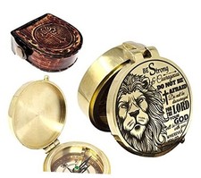 Brass Compass Engraved with Religious Joshua 1-9 - "Be Strong  Courageous"