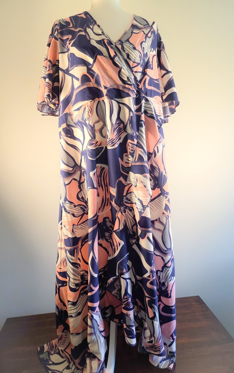 SHEIN CURVE 3XL Floral Maxi Dress Navy Pink White Flutter Sleeve Plus Size